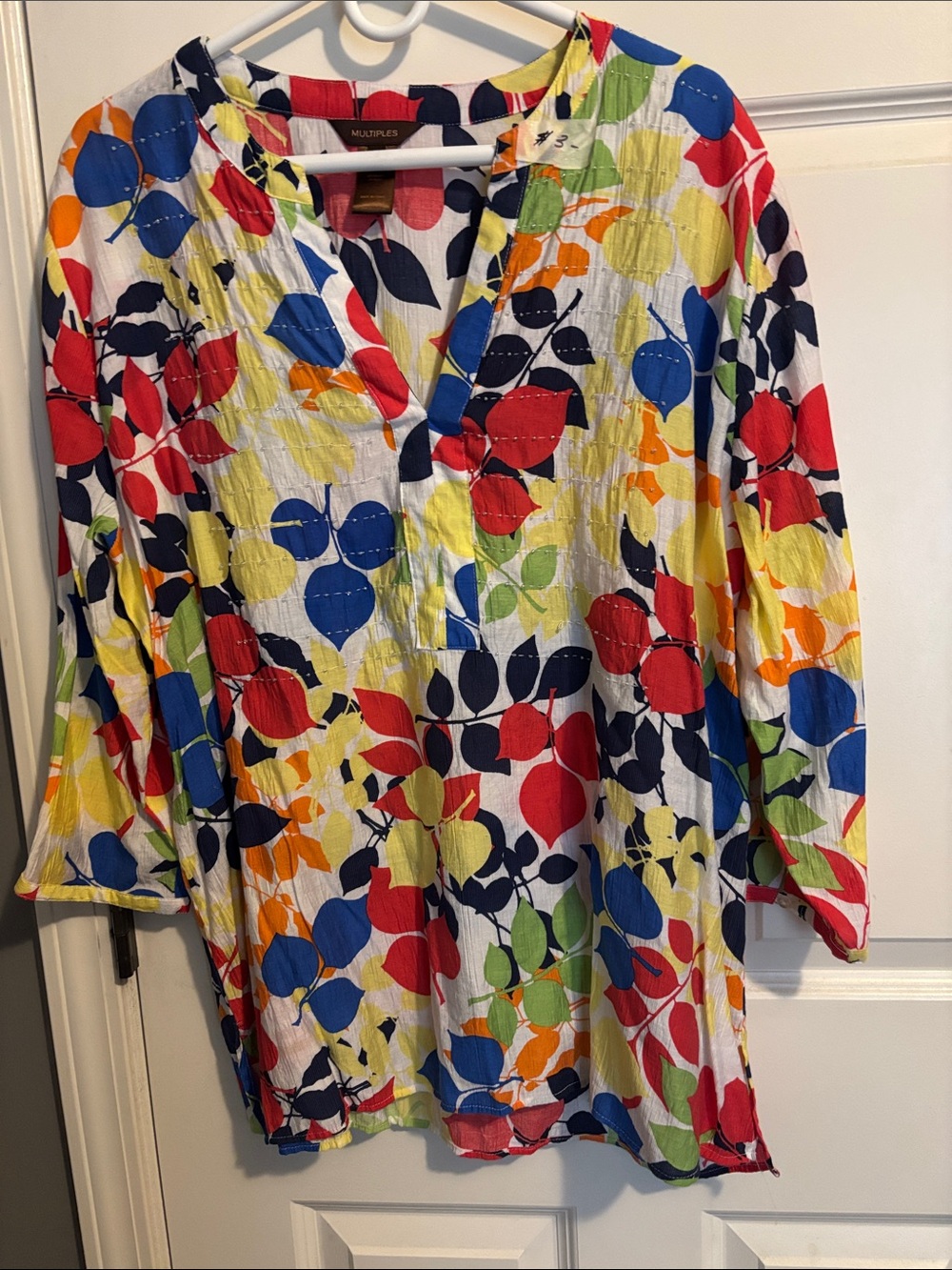 Multiples Multicolor Floral-Leaf Tunic Top - Red, Blue, Yellow, Green
